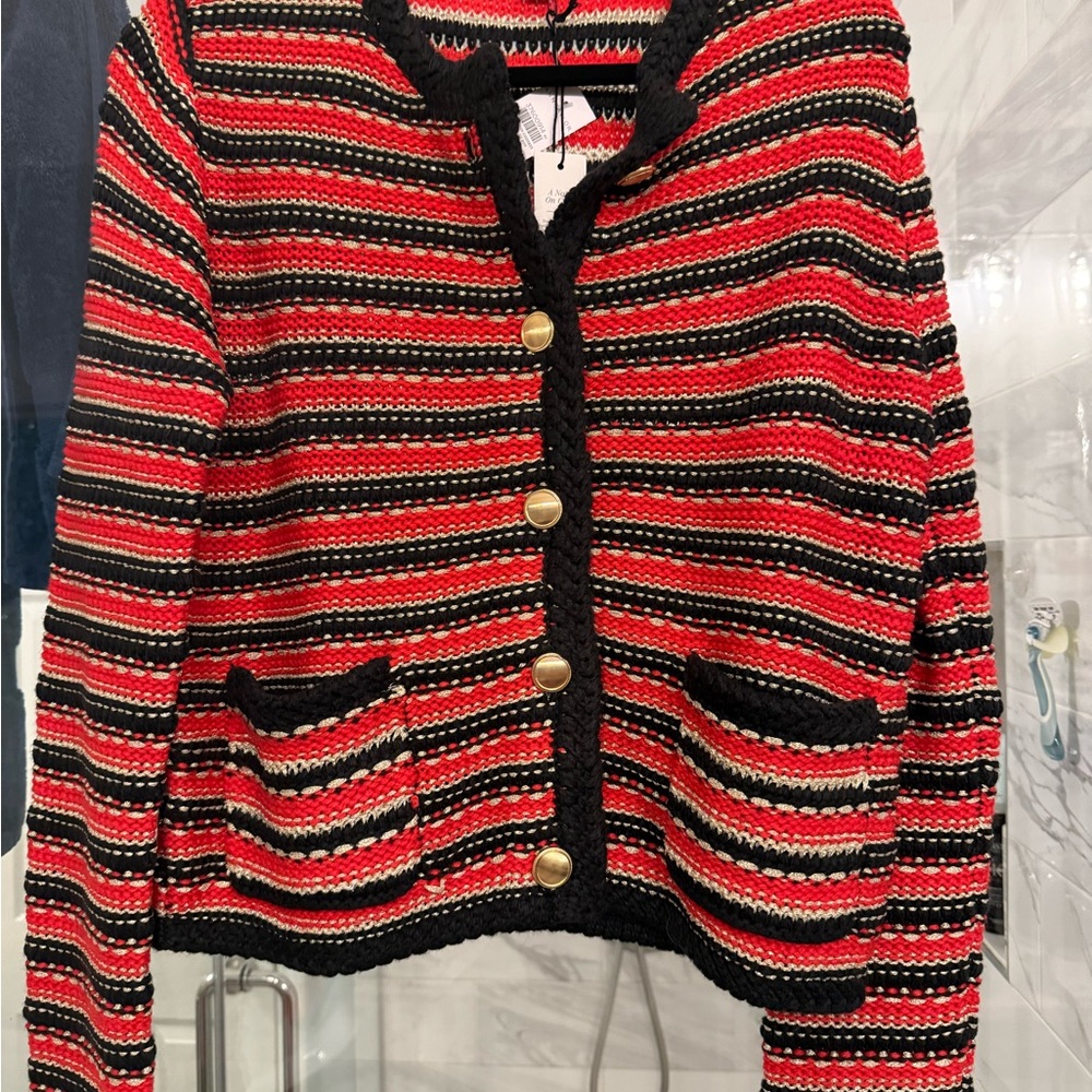 Striped Red and Black Button-Up Sweater